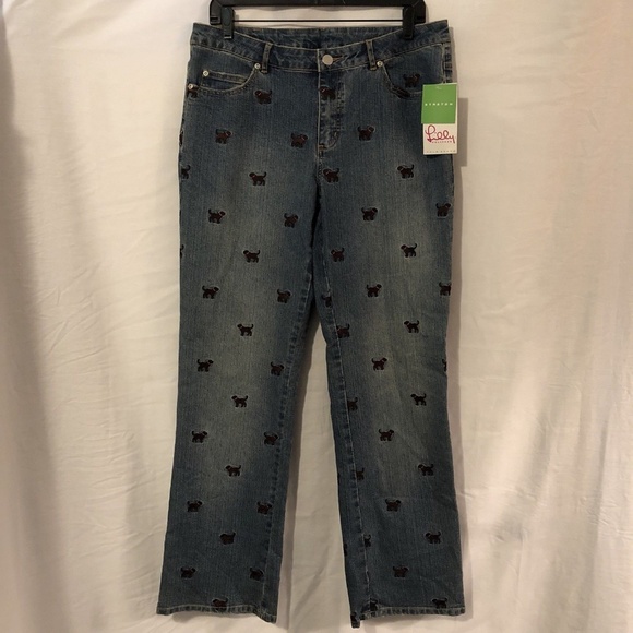 NWT Lilly Pulitzer 8 Jeans All Over Dog - Picture 1 of 8